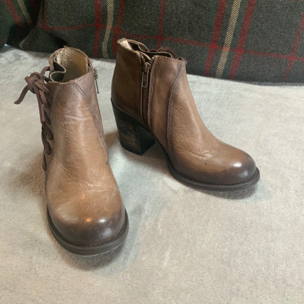 Freebird by Steven Brook Brown Leather Lace Up Zip Ankle Boots FB-BROOK Size 7